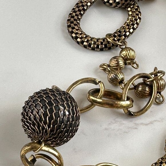Vintage Long Necklace W/ Metal Mesh Beads & Links Gold-Tone 32" - Picture 5 of 11